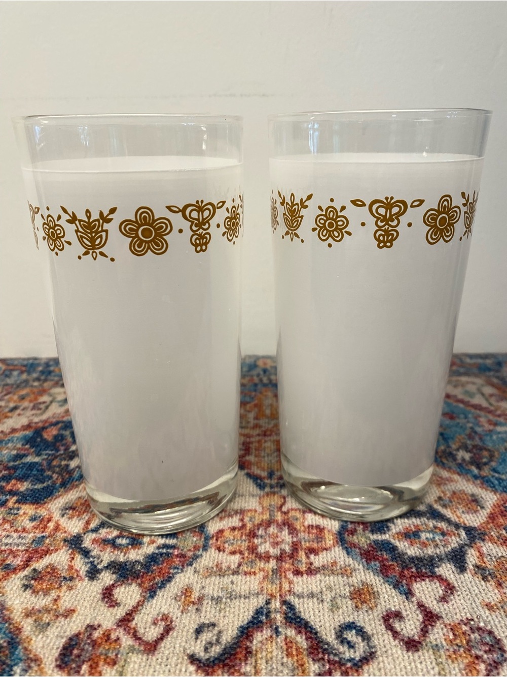 Vintage 1973 Corning/Corelle Frosted Glass Tumblers Butterfly Gold Pattern